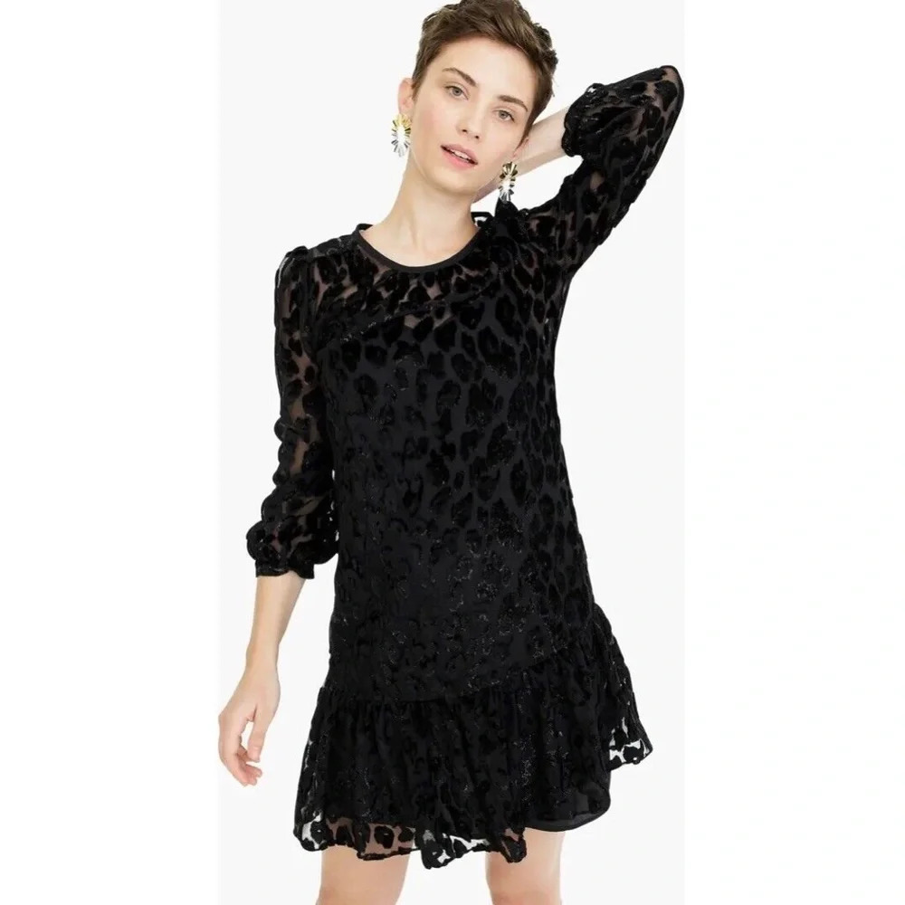 J Crew Flutter Hem Drop Waist Leopard Print Shimm… - image 2